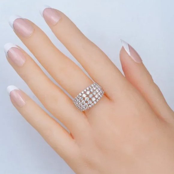 Moissanite Dimond Multi Row Ring Silver Plated Hallow Band SZ 10 NEW IN BOX - Picture 2 of 10